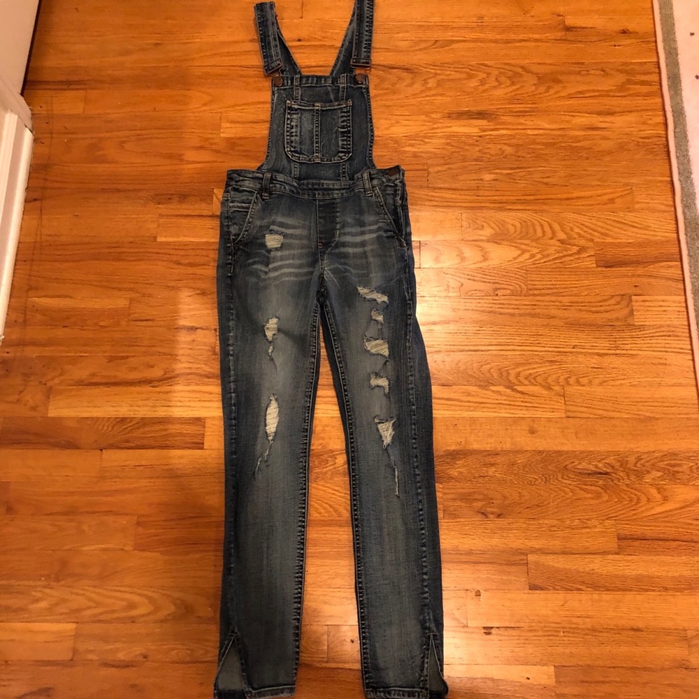 Distressed Denim Overalls